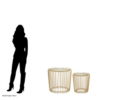 Interiors by Premier Set of 2 Champagne Wireframe Side Tables, Gold with Mirrored Tops Bedside Tables, End Tables for Lounge