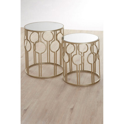 Interiors By Premier Set of 2 Circle Design Champagne Tables,Modern Round Stackable Sofa Side Tables,Mirrored Top End Tables