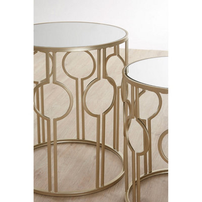 Interiors By Premier Set of 2 Circle Design Champagne Tables,Modern Round Stackable Sofa Side Tables,Mirrored Top End Tables