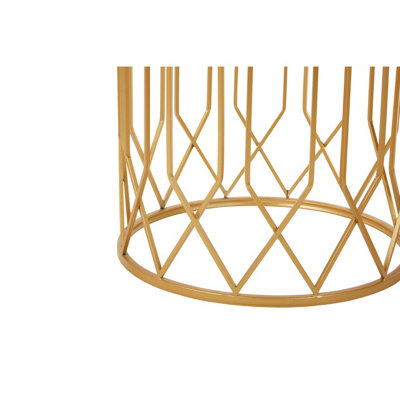 Interiors By Premier Set Of 2 Gold Frame Round Side Tables,Bedside Table With Mirrored Top,Gold Finished Accent Table,Round Table
