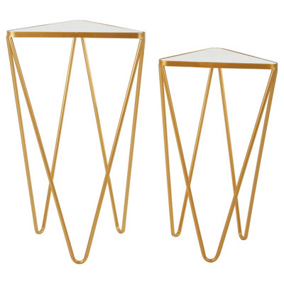 Interiors By Premier Set of 2 Gold Triangle Side Tables With Mirrored Tops,Gold Nesting Tables,Glass End Tables,Bedside Tables
