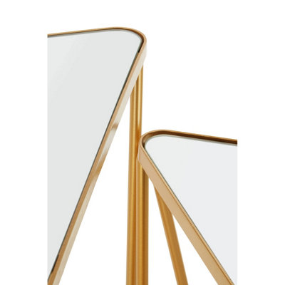 Interiors By Premier Set of 2 Gold Triangle Side Tables With Mirrored Tops,Gold Nesting Tables,Glass End Tables,Bedside Tables