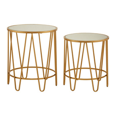 Interiors By Premier Set Of 2 Hairpin Design Side Tables,Modern Accent Tables,Gold Finished Nesting Table,Decorative Round Table