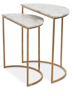 Interiors by Premier Set of 2 Marble Top Natural Side Table, Open Design Bedside Table, Semi-circle End Table for Living Room