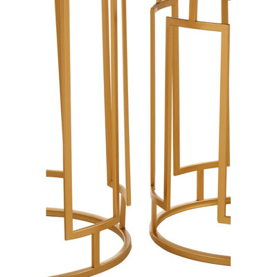 Interiors By Premier Set Of 2 Mirrored Top Round Side Tables,Gold Nesting Tables For Lounge,Bohemian  Accent Tables, Small Tables