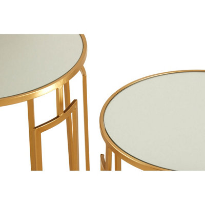 Interiors By Premier Set Of 2 Mirrored Top Round Side Tables,Gold Nesting Tables For Lounge,Bohemian  Accent Tables, Small Tables