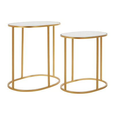Interiors By Premier  Set of 2 Oval Side Tables, Nesting Tables,Gold Side Tables With Mirrored Tops,End Tables,Luxe Accent Tables