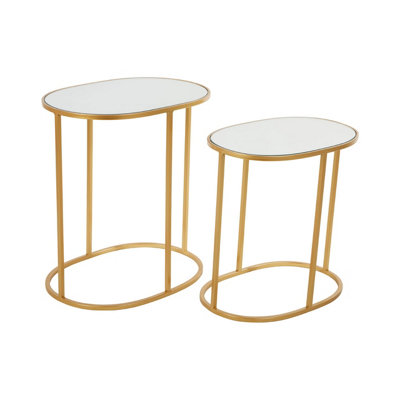 Interiors By Premier  Set of 2 Oval Side Tables, Nesting Tables,Gold Side Tables With Mirrored Tops,End Tables,Luxe Accent Tables