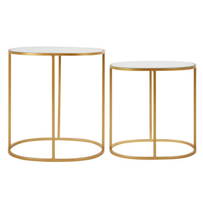Interiors By Premier  Set of 2 Oval Side Tables, Nesting Tables,Gold Side Tables With Mirrored Tops,End Tables,Luxe Accent Tables