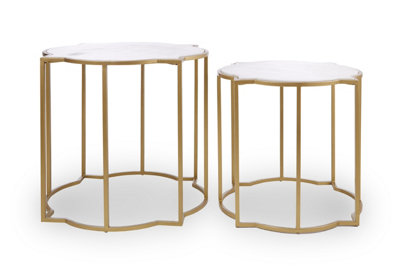 Interiors by Premier Set Of 2 Tables With Quatrefoil Top, Brass Finish Bedside Table, Sleek Gold Metallic Nesting Table