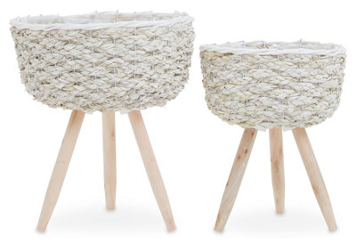 Interiors By Premier Set of 2 White Planters, Woven White Pots With ...
