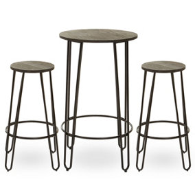 Interiors by Premier Set of 3 Black Frame Bar Table Stool Set , Hairpin Stool for Kitchen Counter, Elm Wood Metal Frame Stool
