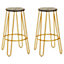 Interiors by Premier Set of 3 Gold Frame Bar Table Stool Set , Hairpin Stool for Kitchen Counter, Elm Wood Metal Frame Stool
