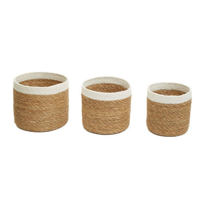 Interiors by Premier Set of 3 Natural and White Seagrass Baskets DIY