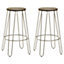 Interiors by Premier Set of 3 Silver Frame Bar Table Stool Set , Hairpin Stool for Kitchen Counter, Elm Wood Metal Frame Stool