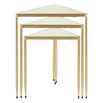 Interiors By Premier Set of 3 Triangle Nesting Tables,Gold Side Tables With Mirrored Tops,Sleek Triangle End Tables,Accent Tables