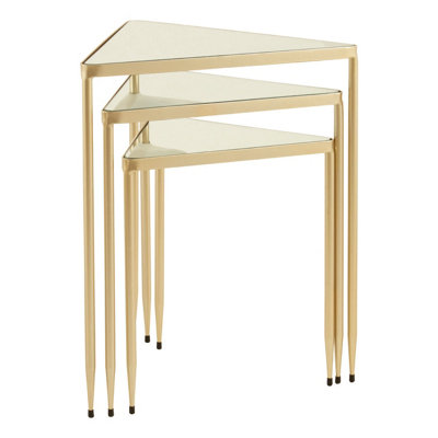 Interiors By Premier Set of 3 Triangle Nesting Tables,Gold Side Tables With Mirrored Tops,Sleek Triangle End Tables,Accent Tables
