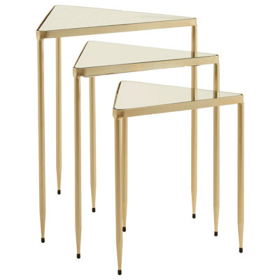 Interiors By Premier Set of 3 Triangle Nesting Tables,Gold Side Tables With Mirrored Tops,Sleek Triangle End Tables,Accent Tables