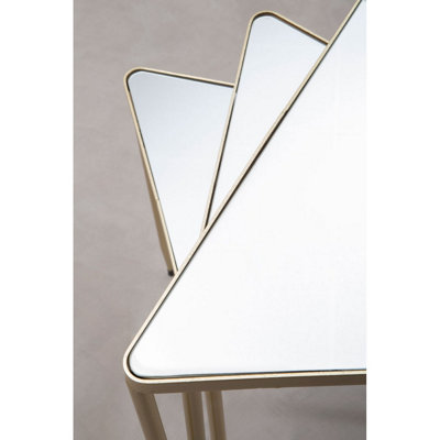 Interiors By Premier Set of 3 Triangle Nesting Tables,Gold Side Tables With Mirrored Tops,Sleek Triangle End Tables,Accent Tables
