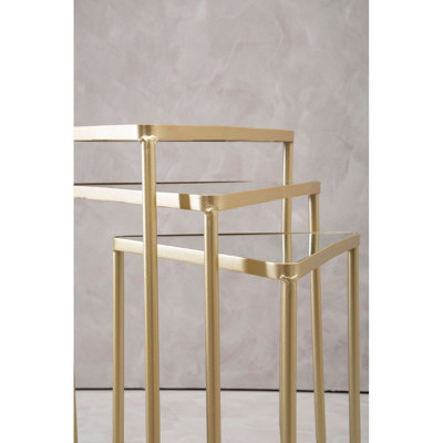 Interiors By Premier Set of 3 Triangle Nesting Tables,Gold Side Tables With Mirrored Tops,Sleek Triangle End Tables,Accent Tables