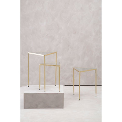 Interiors By Premier Set of 3 Triangle Nesting Tables,Gold Side Tables With Mirrored Tops,Sleek Triangle End Tables,Accent Tables