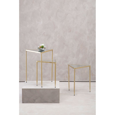 Interiors By Premier Set of 3 Triangle Nesting Tables,Gold Side Tables With Mirrored Tops,Sleek Triangle End Tables,Accent Tables