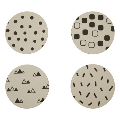 Interiors By Premier Set Of 4 Eclectic All Sorts Coasters,Water Absorbent Monochromatic Circle Coasters, Ideal for Everyday Use