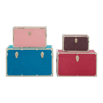 Interiors by Premier Set of 4 Multicoloured Square Trunks, Lightweight and Durable Modern Storage Trunks, Wooden Storage Trunks