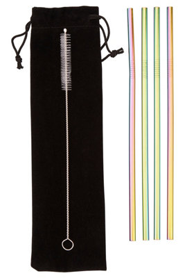 Interiors by Premier Set Of 4 Oil Slick Metal Straws, Stainless Steel Drinking Straws, Colorful Metal Straws for Smoothie