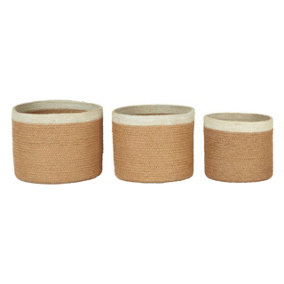 Interiors by Premier Set of Three Jute Baskets with White Top