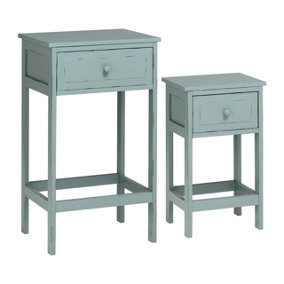 Interiors by Premier Set of Two Chatelet Blue and Grey Nesting Side Tables, Rustic Wood Side Tables, Side Tables for Living Room