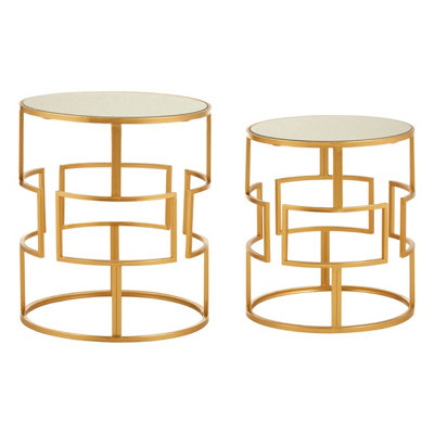 Interiors By Premier Set Of Two Gold Metal Round Side Tables,Nesting Side Tables,Small Bedside Tables,Distinctive Accent Tables