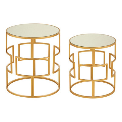Interiors By Premier Set Of Two Gold Metal Round Side Tables,Nesting Side Tables,Small Bedside Tables,Distinctive Accent Tables