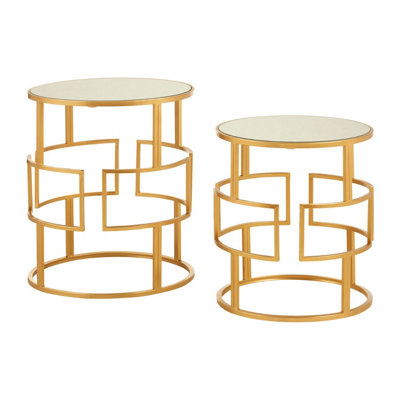 Interiors By Premier Set Of Two Gold Metal Round Side Tables,Nesting Side Tables,Small Bedside Tables,Distinctive Accent Tables