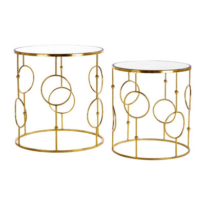 Interiors By Premier Set Of Two Gold Metal Tables,Accent Tables With Astronomical Circle Design,Small Side Tables For Lounge Room