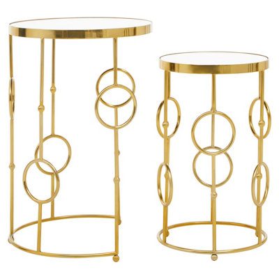 Interiors By Premier Set Of Two Gold Metal Tables,Accent Tables With Astronomical Circle Design,Small Side Tables For Lounge Room