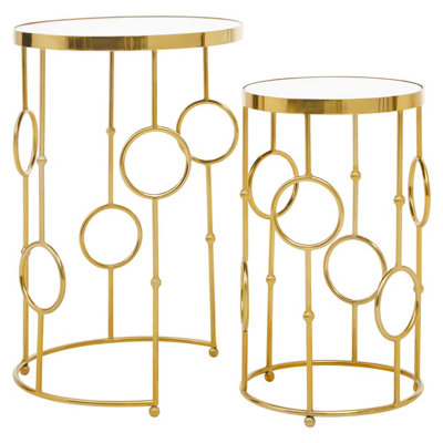 Interiors By Premier Set Of Two Gold Metal Tables,Accent Tables With Astronomical Circle Design,Small Side Tables For Lounge Room