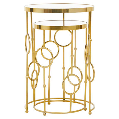 Interiors By Premier Set Of Two Gold Metal Tables,Accent Tables With Astronomical Circle Design,Small Side Tables For Lounge Room