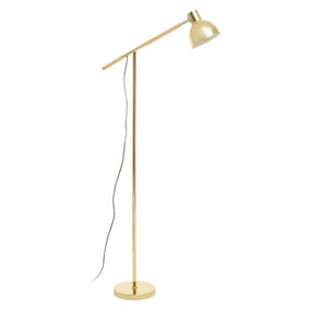 Interiors by Premier Shiny Brass Adjustable Floor Lamp, Convenient Office Lamp, Space-Saver Lamp, Rotating Bedroom Lamp