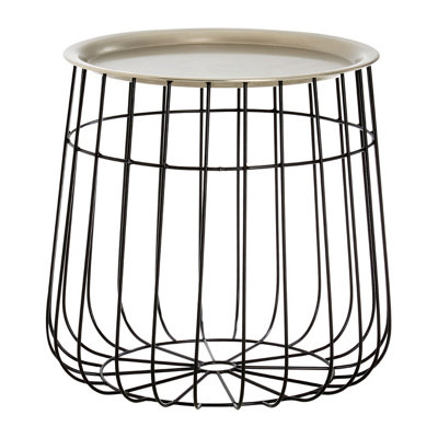 Interiors By Premier Silver And Black Wire Detail Side Table,Contemporary Round Table With Recessed Top,Perfect for Small Spaces