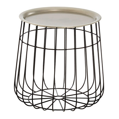 Interiors By Premier Silver And Black Wire Detail Side Table,Contemporary Round Table With Recessed Top,Perfect for Small Spaces