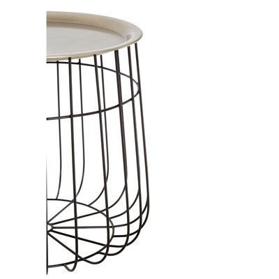 Interiors By Premier Silver And Black Wire Detail Side Table,Contemporary Round Table With Recessed Top,Perfect for Small Spaces