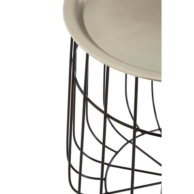 Interiors By Premier Silver And Black Wire Detail Side Table,Contemporary Round Table With Recessed Top,Perfect for Small Spaces