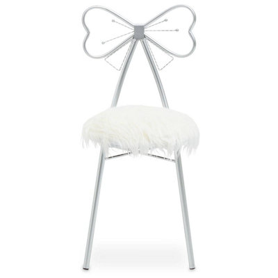 Interiors by Premier Silver Bow Faux Chair, Backrest Indoor Chair, Easy to Clean Decor Fur Chair