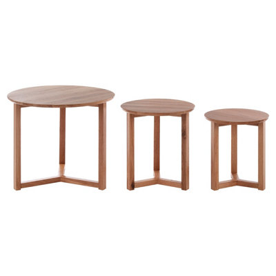 Interiors By Premier Simple Set Of 3 Oak Wood Side Tables, Understated Design Side Table By Couch, Richly Grained Lounge Table