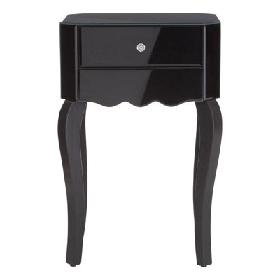 Interiors By Premier Sleek 1 Drawer Side Table, Black Mirrored Modern Side Table For Livingroom, Glass Finished Bedside Table