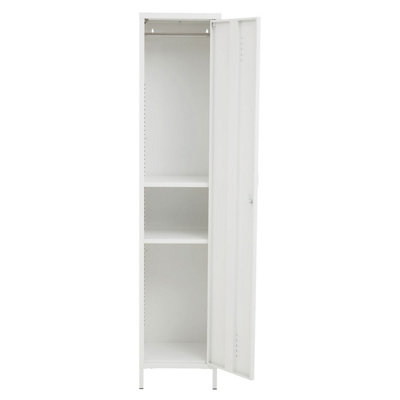 Interiors By Premier Sleek And Sturdy One Door White Metal  Locker, Shelved Locker, Secured Storage Of Slim Locker With Handle