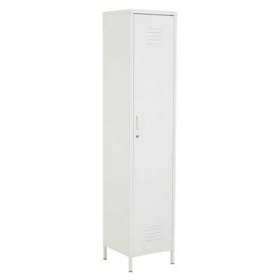 Interiors By Premier Sleek And Sturdy One Door White Metal  Locker, Shelved Locker, Secured Storage Of Slim Locker With Handle