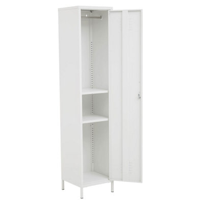 Interiors By Premier Sleek And Sturdy One Door White Metal  Locker, Shelved Locker, Secured Storage Of Slim Locker With Handle