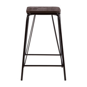 Interiors by Premier Sleek Black Metal and Elm Wood Stool, Sturdy And Reliable Large Square Stool, Wooden Bar Stool for Home Bar